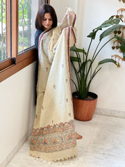 Beige Handpainted Madhubani Dupatta in Pure Cotton - Masakalee