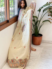 Beige Handpainted Madhubani Dupatta in Pure Cotton - Masakalee