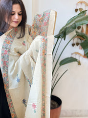 Beige Handpainted Madhubani Dupatta in Pure Cotton - Masakalee