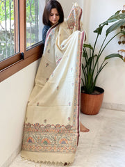 Beige Handpainted Madhubani Dupatta in Pure Cotton - Masakalee