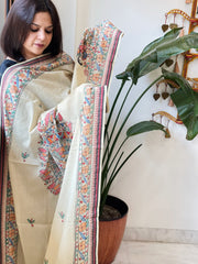 Beige Handpainted Madhubani Dupatta in Pure Cotton - Masakalee