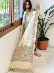 Beige Handpainted Madhubani Dupatta in Pure Cotton - Masakalee