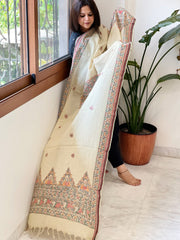 Beige Handpainted Madhubani Dupatta in Pure Cotton - Masakalee