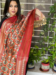 Beige Printed Patola Dupatta in Fine Art Silk - Masakalee