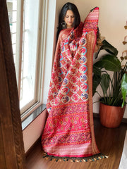 Beige Printed Patola Dupatta in Fine Art Silk - Masakalee