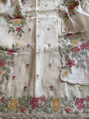 Beige Suit Set with Cross-Stitch Embroidery in Chanderi - Masakalee