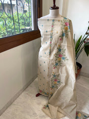 Beige Suit Set with Cross-Stitch Embroidery in Chanderi - Masakalee