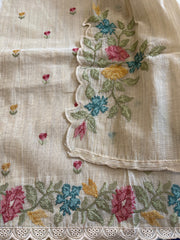 Beige Suit Set with Cross-Stitch Embroidery in Chanderi - Masakalee