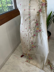 Beige Suit Set with Cross-Stitch Embroidery in Chanderi - Masakalee