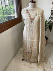 Beige Suit Set with Knot Work in Chanderi - Masakalee