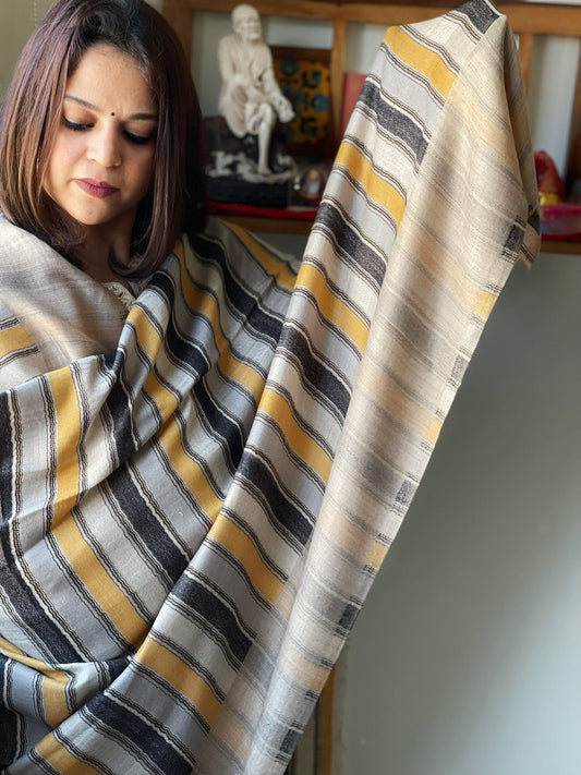 Beige Woven Pashmina Stripes Design Shawl - Masakalee