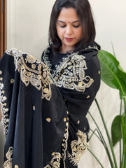 Black Crepe Dupatta with Pearl, Cut Daana, Gold Thread & Sequin Embroidery - Masakalee