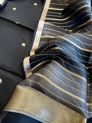 Black Designer Banarasi Suit Set in Pure Silk - Masakalee