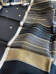 Black Designer Banarasi Suit Set in Pure Silk - Masakalee