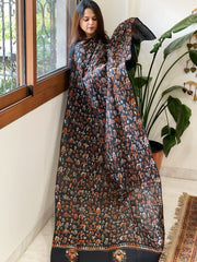 Black Handmade Kantha Dupatta in Pure Cotton - Masakalee