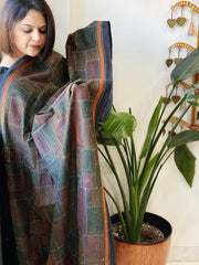 Black Handmade Kantha Dupatta in Silk - Masakalee