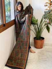 Black Handmade Kantha Dupatta in Silk - Masakalee