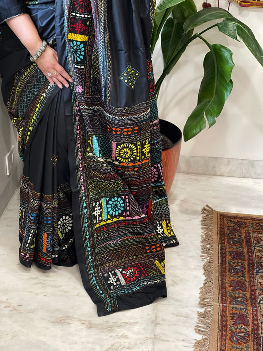 Black Handmade Lambani Saree in Bangalore Silk - Masakalee
