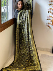 Black Handmade Nakshi Kantha Dupatta in Pure Silk - Masakalee