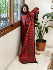 Black Handmade Nakshi Kantha Dupatta in Pure Silk - Masakalee