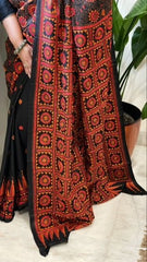 Black Handmade Nakshi Kantha Saree in Pure Silk - Masakalee
