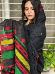 Black Handwoven Bhujodi Dupatta in Chanderi Cotton - Masakalee