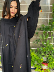 Black Handwoven Bhujodi Dupatta with Mirror Handwork in Kala Cotton - Masakalee