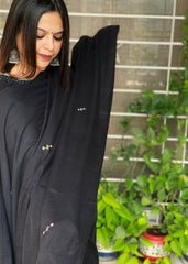 Black Handwoven Bhujodi Dupatta with Mirror Handwork in Kala Cotton - Masakalee