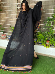 Black Handwoven Bhujodi Dupatta with Mirror Handwork in Kala Cotton - Masakalee