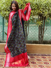 Black Handwoven Ikat Patola Dupatta in Pure Silk - Masakalee