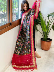 Black Handwoven Ikat Patola with Gotapatti & Pearl Handwork dupatta in Pure Silk - Masakalee