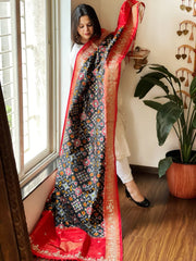 Black Handwoven Ikat Patola with Gotapatti & Pearl Handwork dupatta in Pure Silk - Masakalee