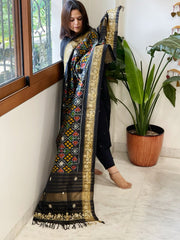 Black Handwoven Ikat Patola with Gotapatti & Pearl Handwork dupatta in Pure Silk - Masakalee