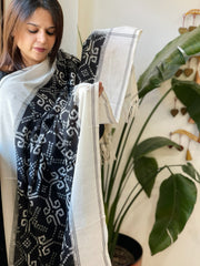 Black, Ivory Double Ikat Telia Rumal Dupatta in Cotton - Masakalee