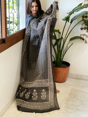 Black Kota Cotton Handblock Printed Dupatta - Masakalee