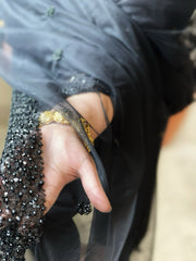 Black Net Dupatta with Sequin and Pearl Embroidery - Masakalee