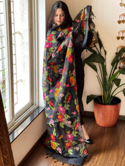 Black Organza Dupatta with cross - stitch embroidery - Masakalee