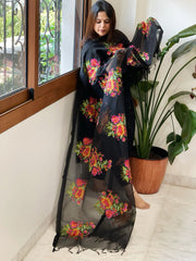 Black Organza Dupatta with Thread Embroidery - Masakalee