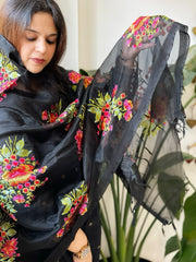 Black Organza Dupatta with Thread Embroidery - Masakalee