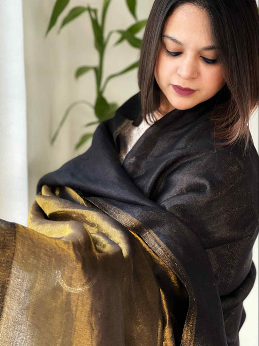 Black Pashmina Stole with Zari - Masakalee