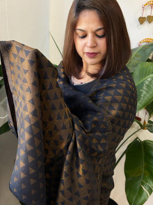 Black Pashmina Stole with Zari - Masakalee