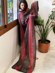 Black, Pink Handmade Kantha Dupatta in Silk - Masakalee