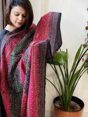 Black, Pink Handmade Kantha Dupatta in Silk - Masakalee