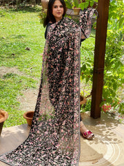 Black Pink Parsi Gara Embroidery Dupatta in Georgette - Masakalee