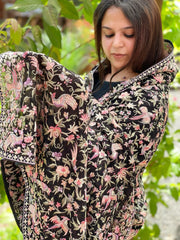 Black Pink Parsi Gara Embroidery Dupatta in Georgette - Masakalee