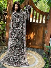 Black Pink Parsi Gara Embroidery Dupatta in Georgette - Masakalee