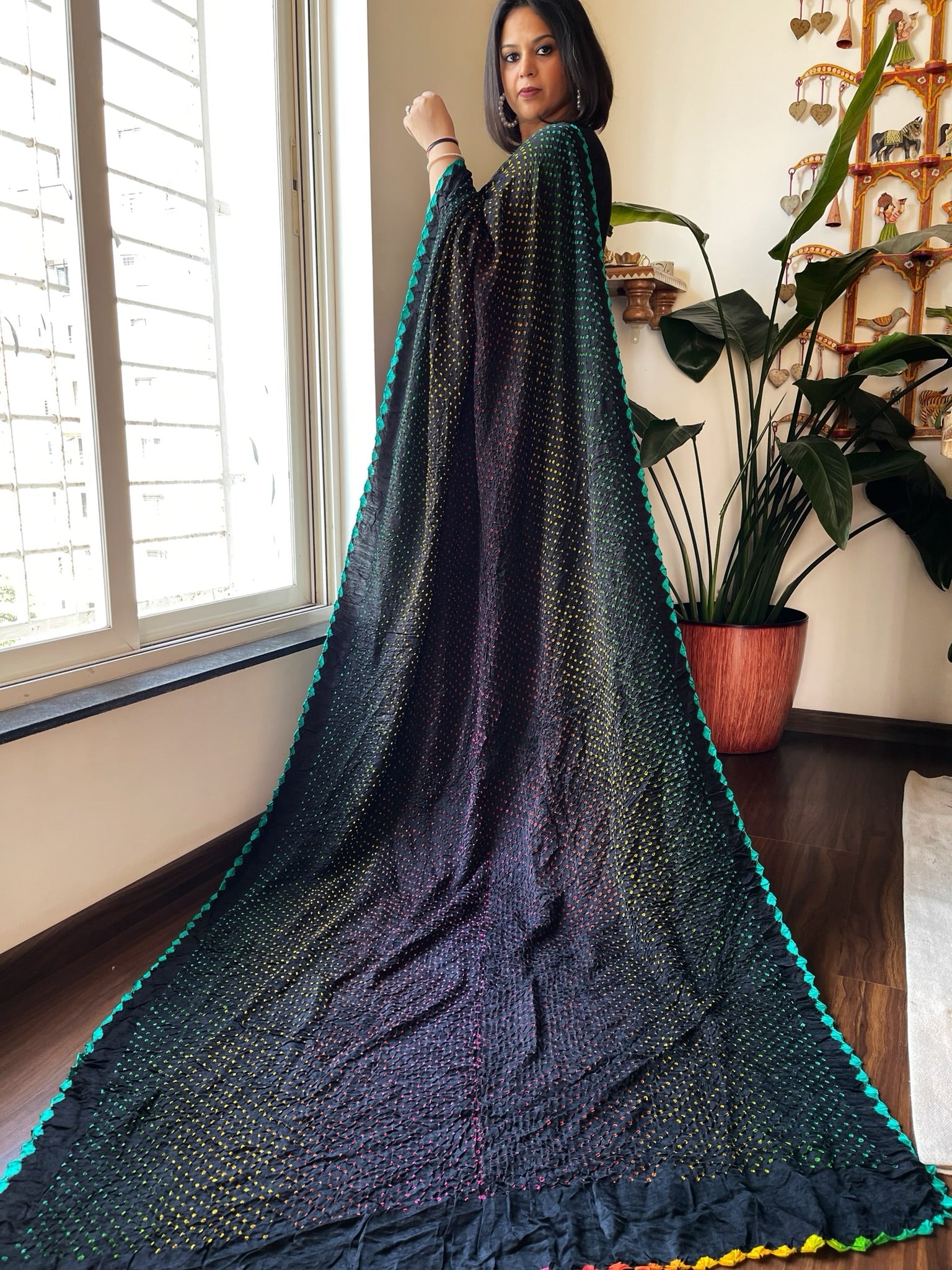 Black Rai Bandhej Saree in Pure Gajji Silk - Masakalee