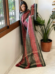 Black, Red Handmade Kantha Dupatta in Silk - Masakalee