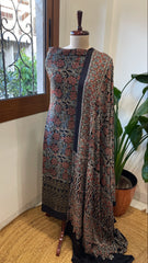 Black Suit Set with Ajrakh Handblock Print and Sequin Embroidery in Modal Silk - Masakalee