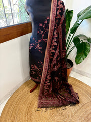 Black Suit Set with Handwoven Kaani and Zari in Pure Silk - Masakalee